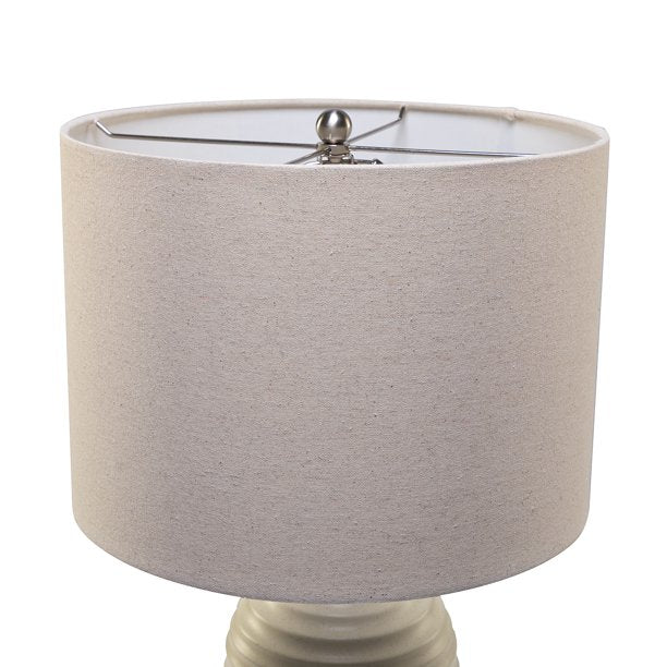 SUGIFT  24.7inch Modern LED Bedside Table Lamp with Drum-Shaped Linen Shade Beige