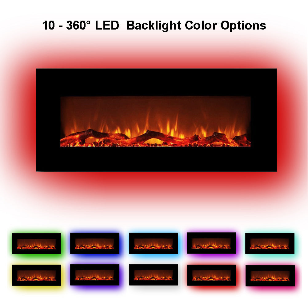 SUGIFT 42 in Electric Fireplace with Built-in Wall Heater, 10-Color Backlight, Black