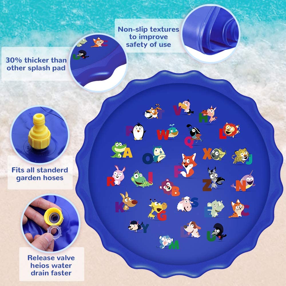 SUGIFT  Splash Pad Sprinkler for Kids Toddlers Splash Water Pad,Outdoor Swimming Pool Splash Play Mat Water Toys for Children for Fun Games Learning