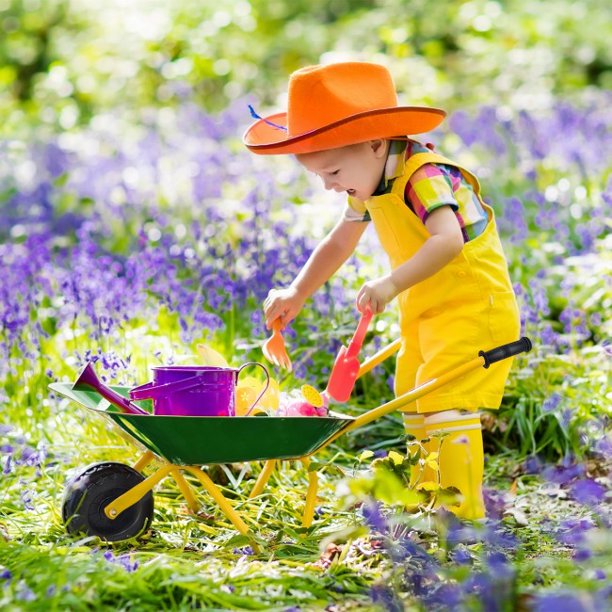 SUGIFT  Kids Wheelbarrow Outdoor Garden Backyard Play Toy Kids Metal Wheelbarrow