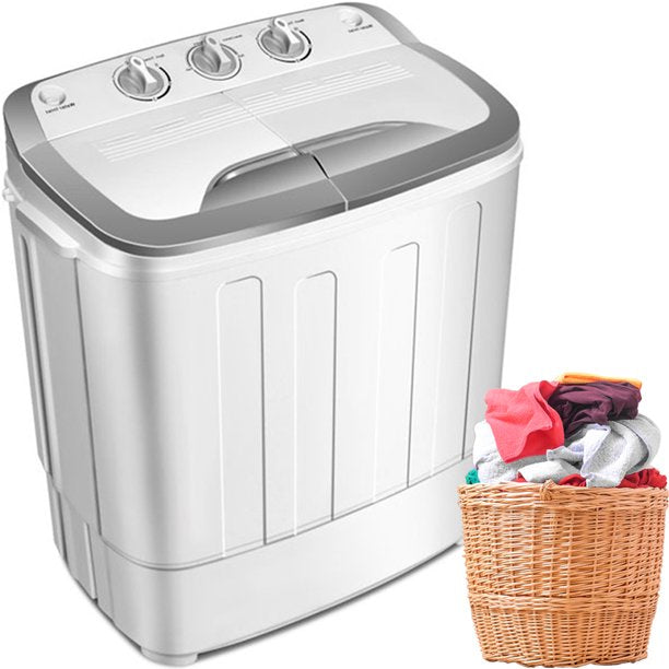 SUGIFT  Portable Mini Twin Tub Washing Machine 13lbs Capacity, Washer(8lb)& Spiner(5lb) /Built-in Drain Pump/Semi-Automatic (White)