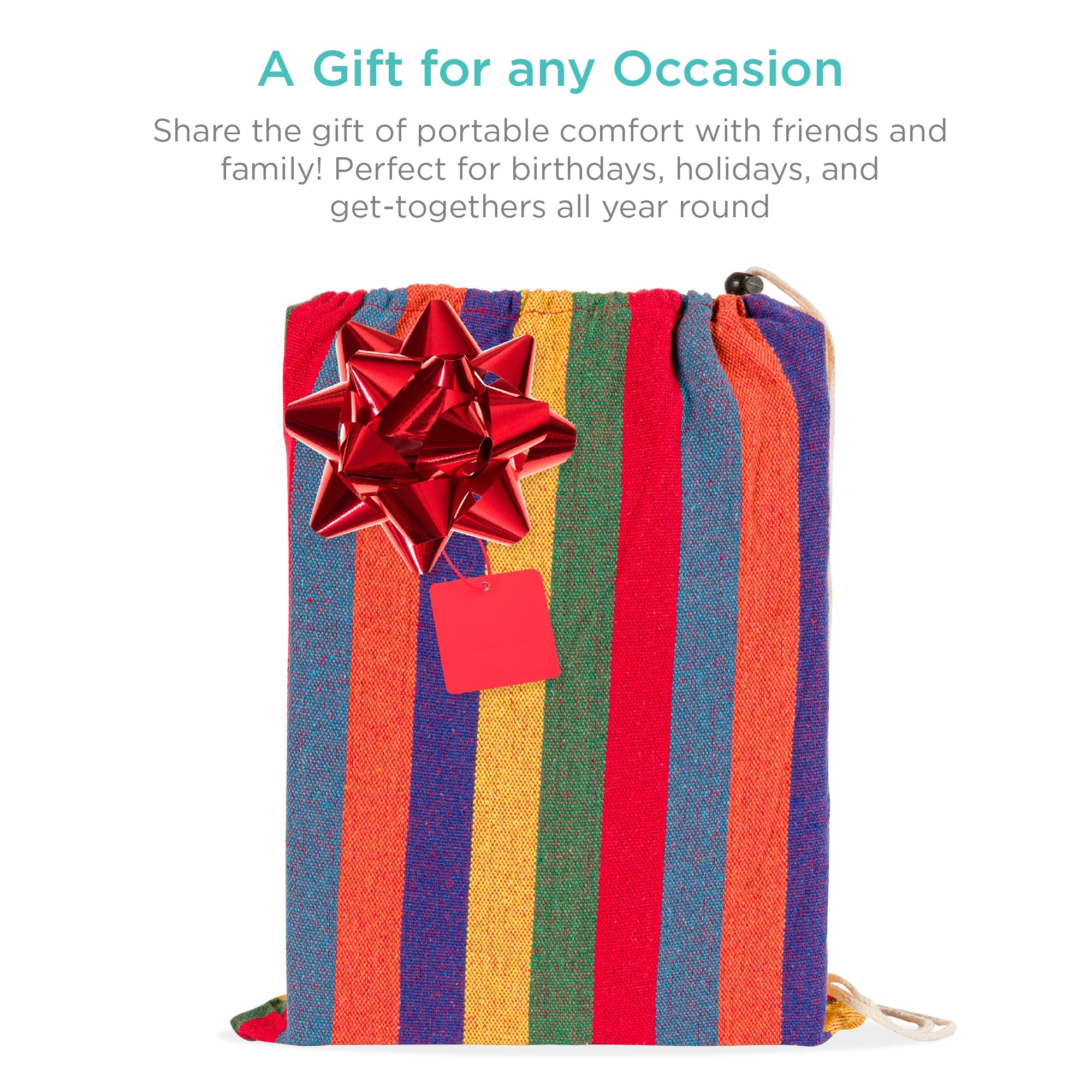 SUGIFT  2-Person Brazilian-Style Cotton Double Hammock Bed w/ Portable Carrying Bag  Rainbow