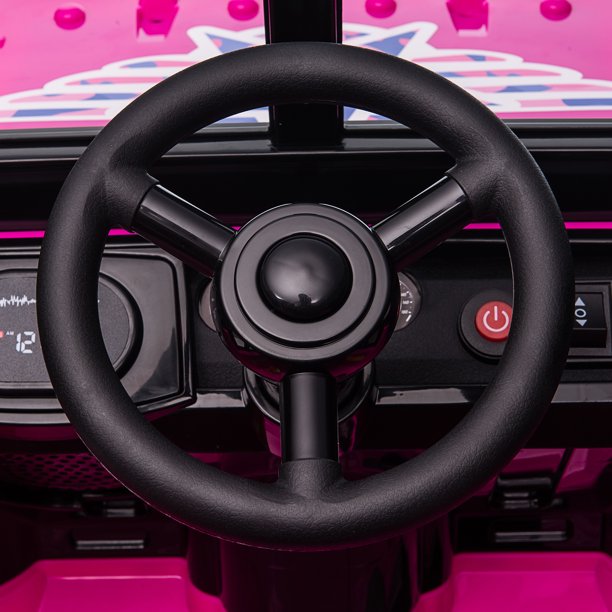 SUGIFT  12V Kids Ride On Truck Car, Power Wheels with LED Lights Horn Openable Doors, Electric Vehicle Toy for 3-6 Ages, Pink