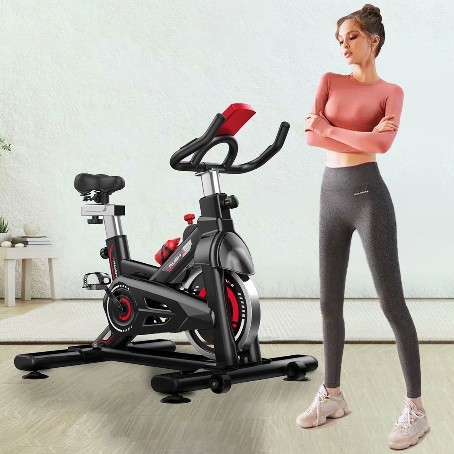SUGIFT  Adjustable Exercise Bike, Magnetron Exercise Bike with LCD Screen and Bottle Cage