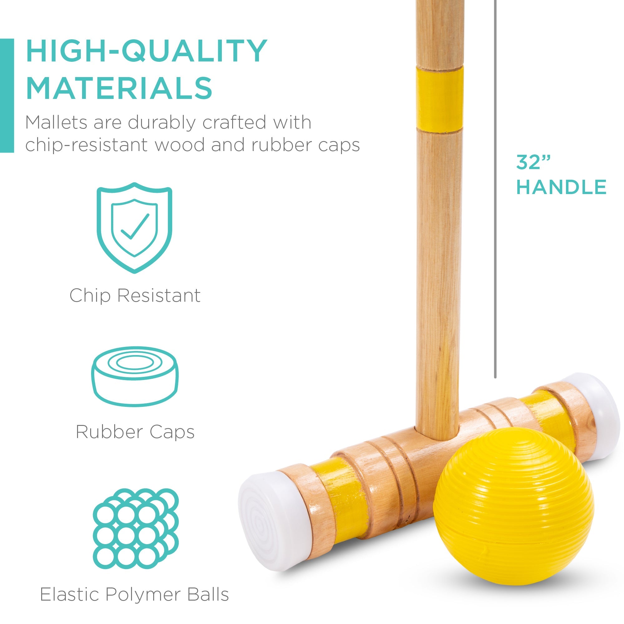 SUGIFT 6-Player 32in Wood Croquet Set w/ 6 Mallets, 6 Balls, Wickets, Stakes, Carrying Bag - Multicolor