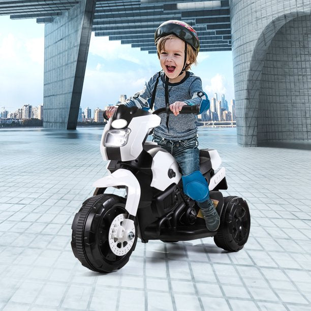 SUGIFT  6V Kids Ride On Motorcycle with Headlights, Battery-Powered 3-Wheel Bicycle - White
