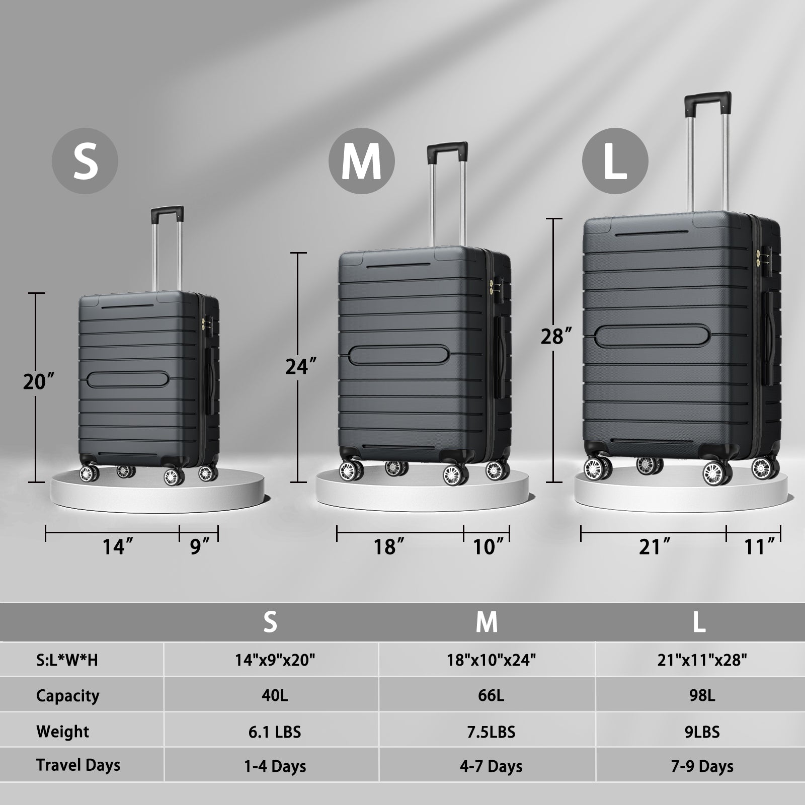 3 Piece Luggage Set, Trunk Set, Hardside Lightweight Suitcase Carry with Spinner Wheels and TSA Lock, 20in/24in/28in