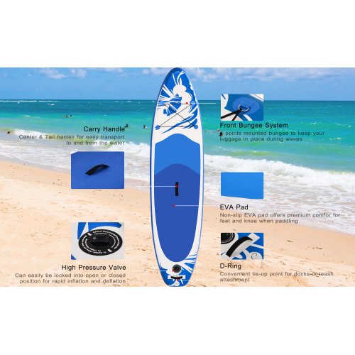 SUGIFT  Inflatable Stand Up Paddle Board with Carry Bag(10 Feet,Blue And White)