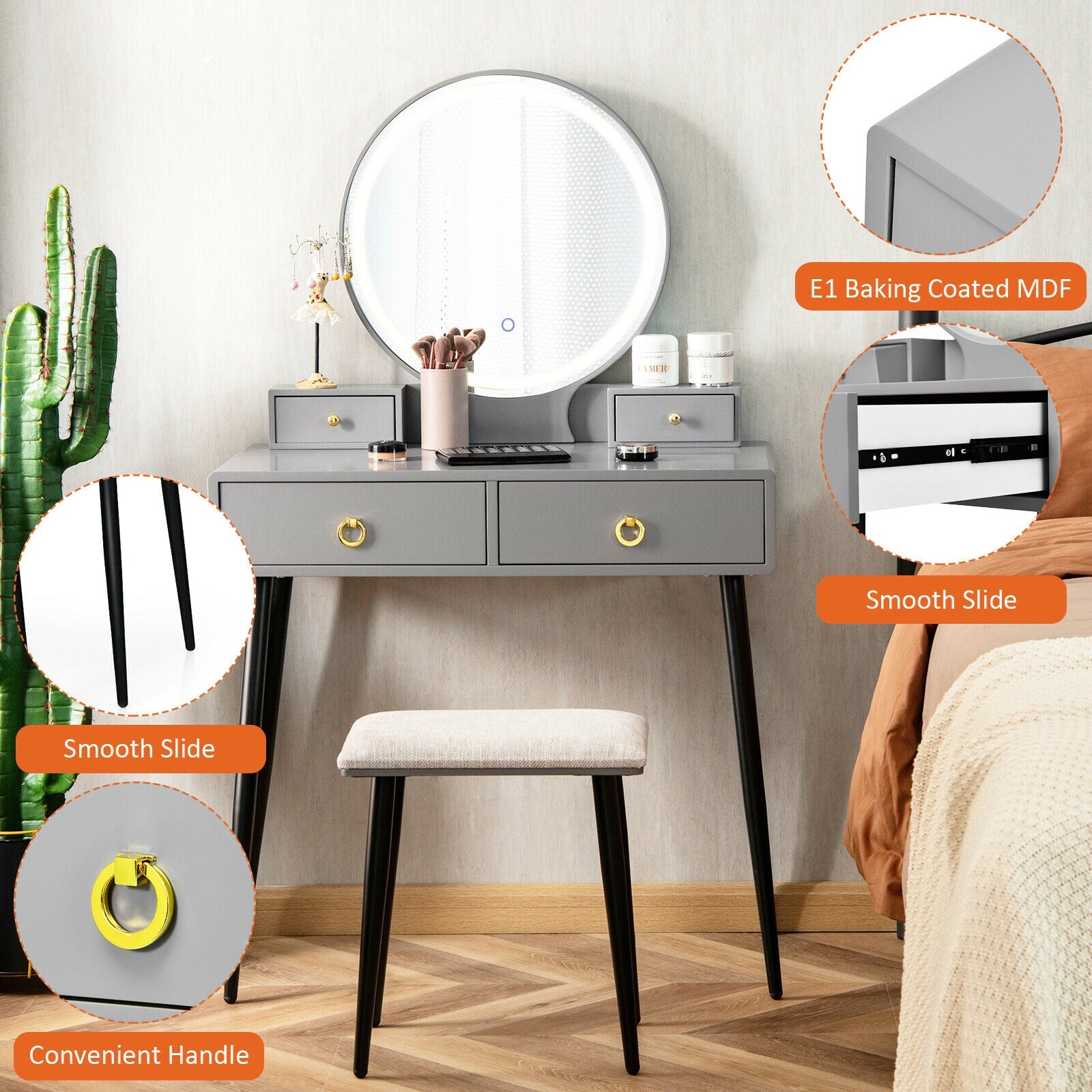 SUGIFT Vanity Table Set with Mirror