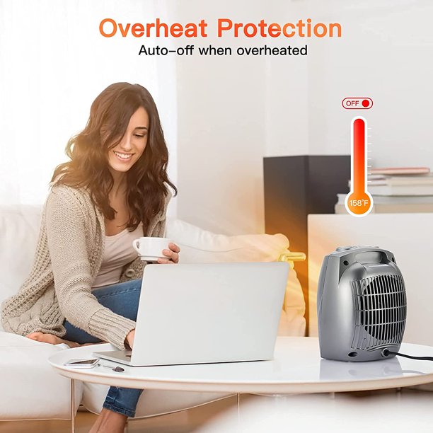 SUGIFT  Ceramic Heater with Thermostat, Overheat and Tip-over Protection, Heat Up 200 Square Feet in Minutes, Safe and Quiet for Office Room Desk Indoor Use (Silver)