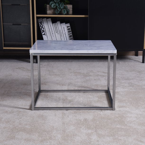 SUGIFT  Coffee Table with MDF Top, Nesting Table End Desk with Metal Legs White 17.71 x 20.87 x 15.35 inch