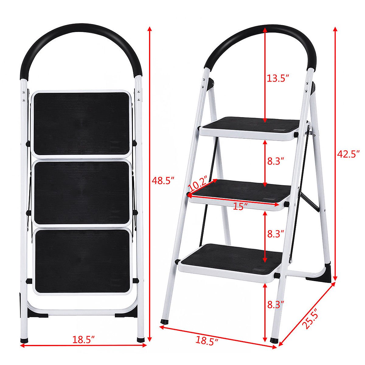 SUGIFT  3 Step Ladder Folding Stool Heavy Duty 330Lbs Capacity Industrial Lightweight, Wh