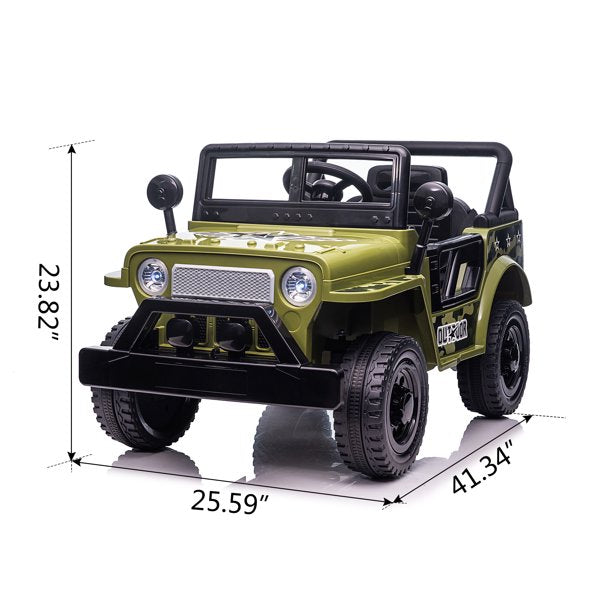 SUGIFT  12V Kids Ride On Truck Car, Power Wheels with LED Lights Horn Openable Doors, Electric Vehicle Toy for 3-6 Ages, Green