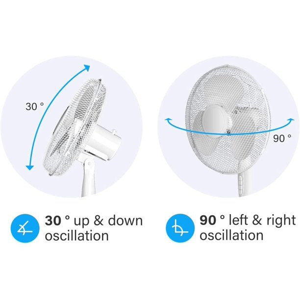 SUGIFT  Oscillating Fan Stand Fan Pedestal Fan, Adjustable 3 Levels Speed 90¡ãHorizontal Oscillating &  30¡ãVertical Adjustment  16in