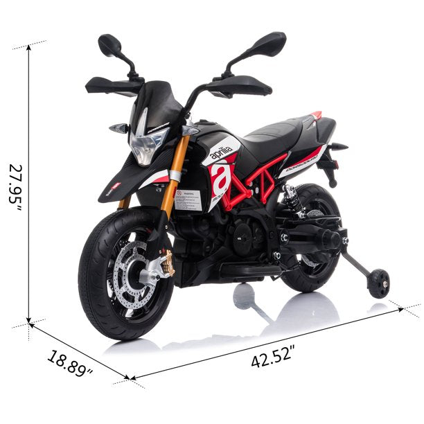 SUGIFT  12V Kids Ride On Motorcycle, 4-wheel Electric Dirt Bike with Spring Suspension, LED Lights, USB, MP3, Red