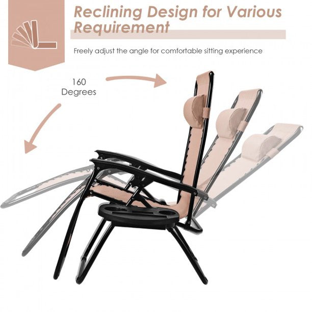 SUGIFT  Folding Lounge Chair Outdoor Folding Zero Gravity Reclining Lounge Chair