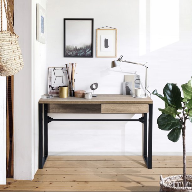 SUGIFT 47in Computer Desk Office Table Rustic Home Writing Desk with 1 Drawer