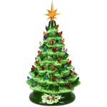 SUGIFT 15Pre-lit Hand-Painted Ceramic Tabletop Christmas Tree Green