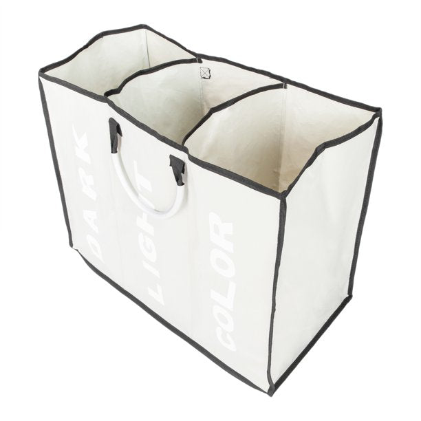 Portable Three Lattice Large Capacity Laundry Basket, Light Gray
