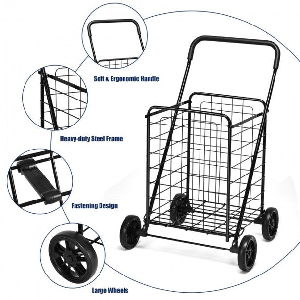 SUGIFT  Portable Folding Shopping Cart Utility for Grocery Laundry