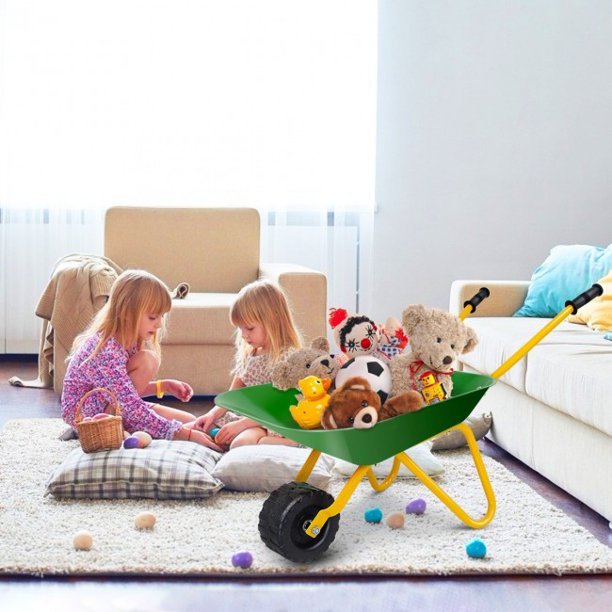 SUGIFT  Kids Wheelbarrow Outdoor Garden Backyard Play Toy Kids Metal Wheelbarrow