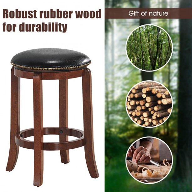 SUGIFT  Swivel Bar stool Leather Padded Backless Chair