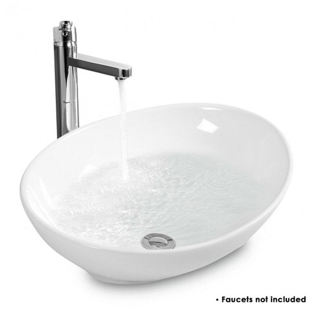 SUGIFT Sink Oval Bathroom Basin Ceramic Vessel