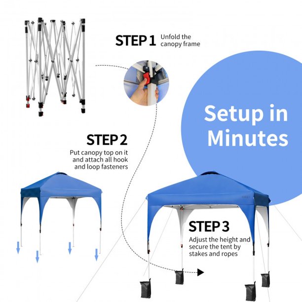 SUGIFT  Garden Gazebo 6.6 x 6.6 Feet Pop Up Height Adjustable Canopy Tent with Roller Bag