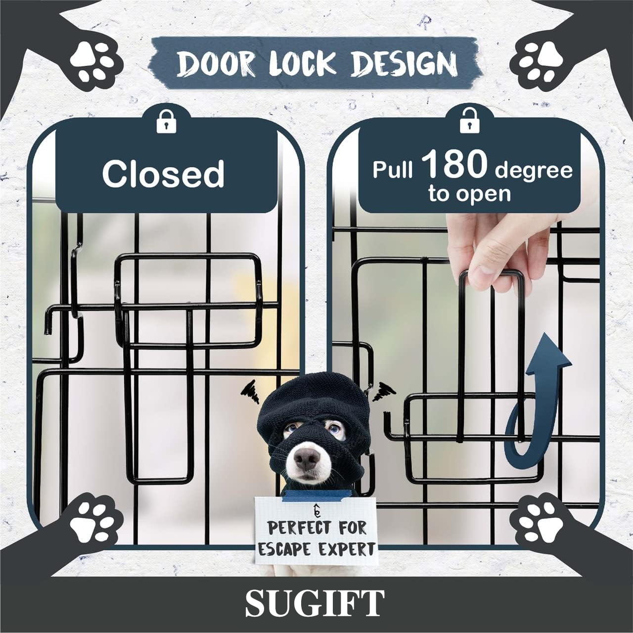 SUGIFT 36 inch Dog Crate,Two Door Wire Dog Crate, Black