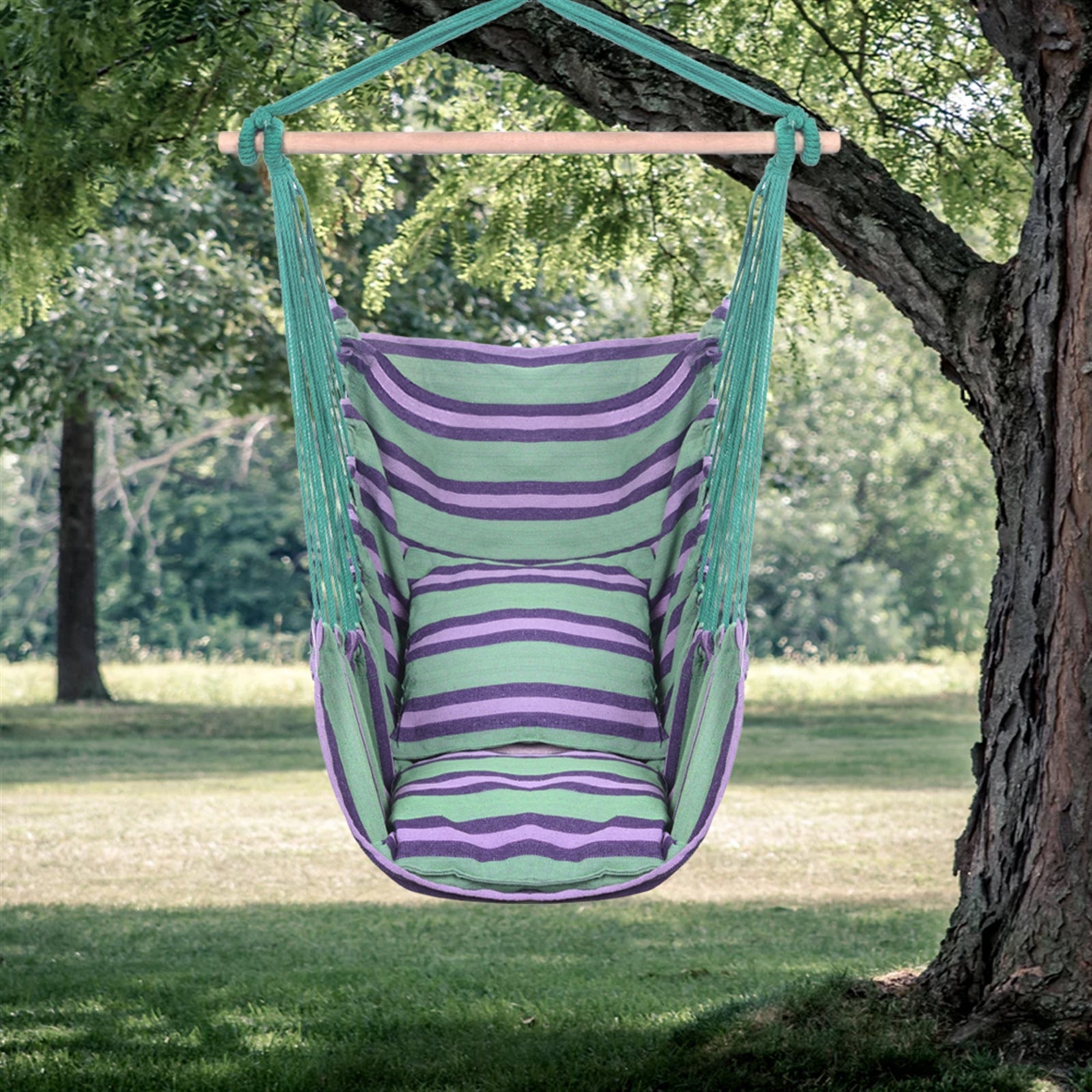 SUGIFT   Hammock Chair, Large Swing Chair Suitable for Indoor and Outdoor Use, Blue Stripes