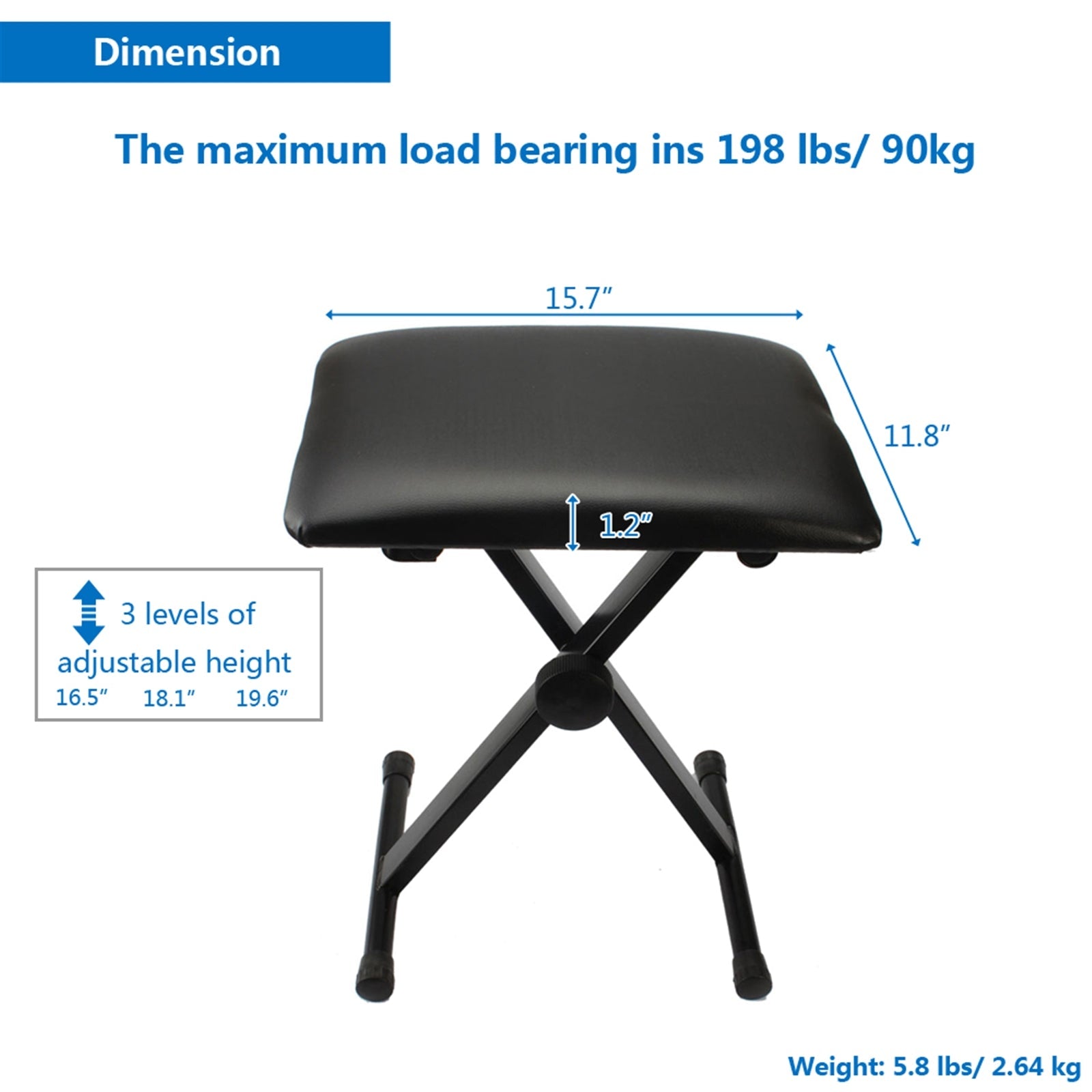 SUGIFT  Adjustable Piano Stool Black Foldable Chair