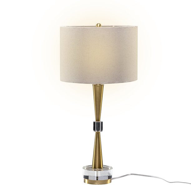 SUGIFT  27inch Modern LED Table Lamp with Linen Blend Shade and Crystal Decorations Bedroom