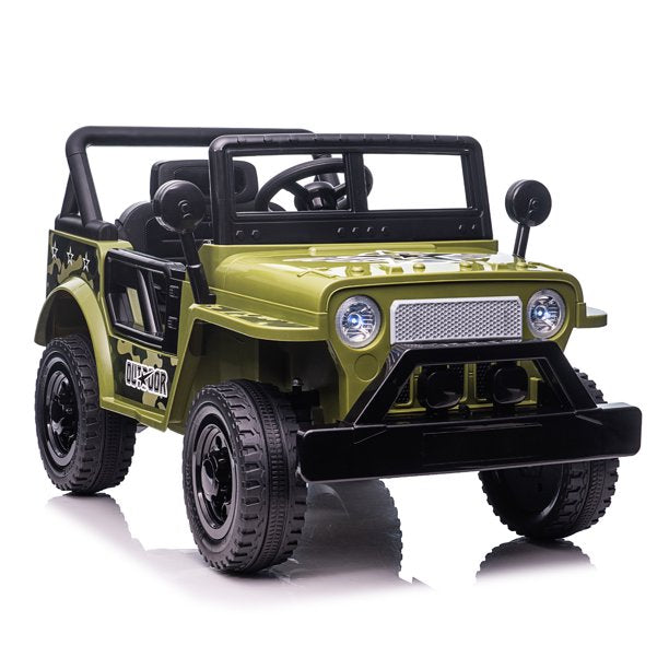 SUGIFT  12V Kids Ride On Truck Car, Power Wheels with LED Lights Horn Openable Doors, Electric Vehicle Toy for 3-6 Ages, Green