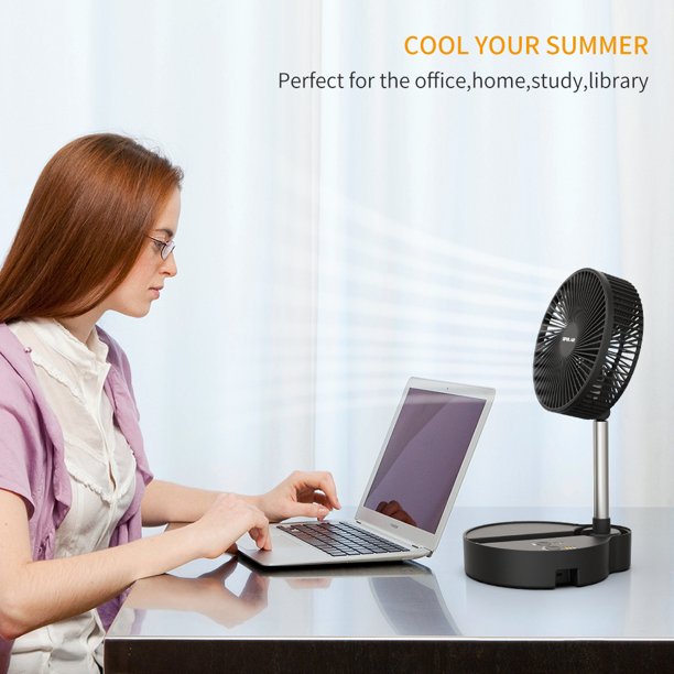 Oscillating Fan, 8 Inch Portable Foldaway Fan, Rechargeable Desk Fan with 3 Speeds, Height Adjustment for Home, Camping, Tent, Travel