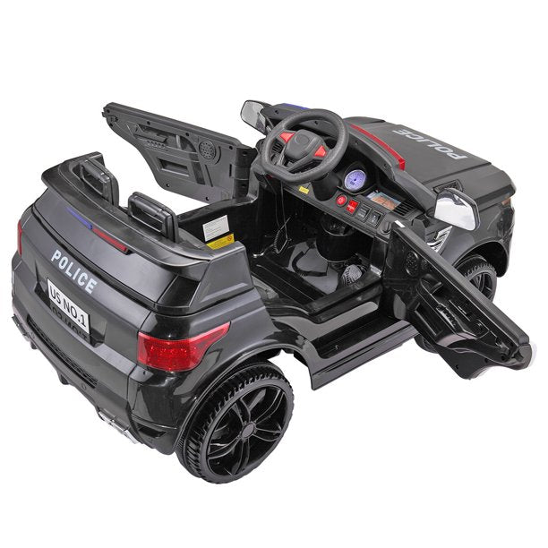 SUGIFT  12V Kid Ride on Police Car with Parental Remote Control, Battery Powered Electric Truck with Siren, Flashing Lights,Music, Spring Suspension, Black