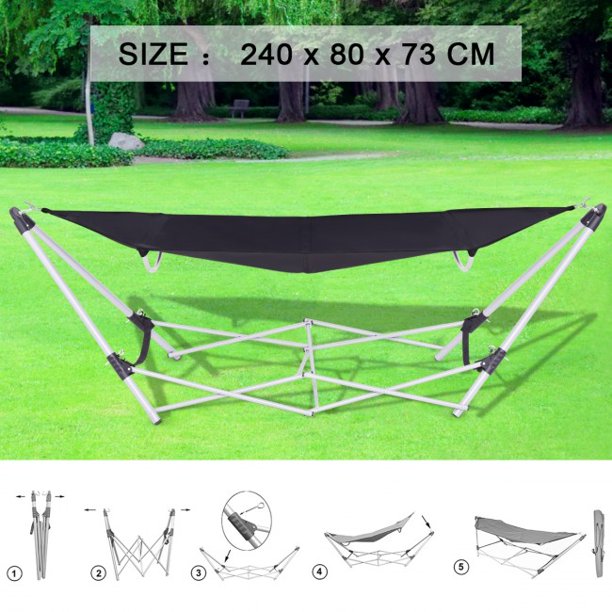 SUGIFT  Portable Hammock Outdoor Portable Folding Steel Frame Hammock with Bag