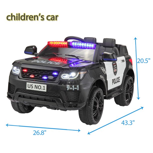 SUGIFT  12V Kid Ride on Police Car with Parental Remote Control, Battery Powered Electric Truck with Siren, Flashing Lights,Music, Spring Suspension, Black