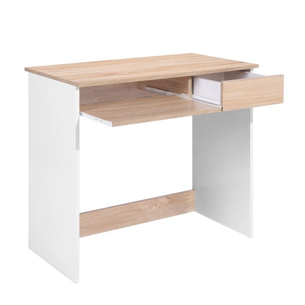 SUGIFT  Full Wooden Computer Desk Office Table with 1 drawer and 1 keyboard tray Oak