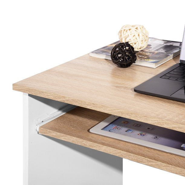 SUGIFT  Full Wooden Computer Desk Office Table with 1 drawer and 1 keyboard tray Oak