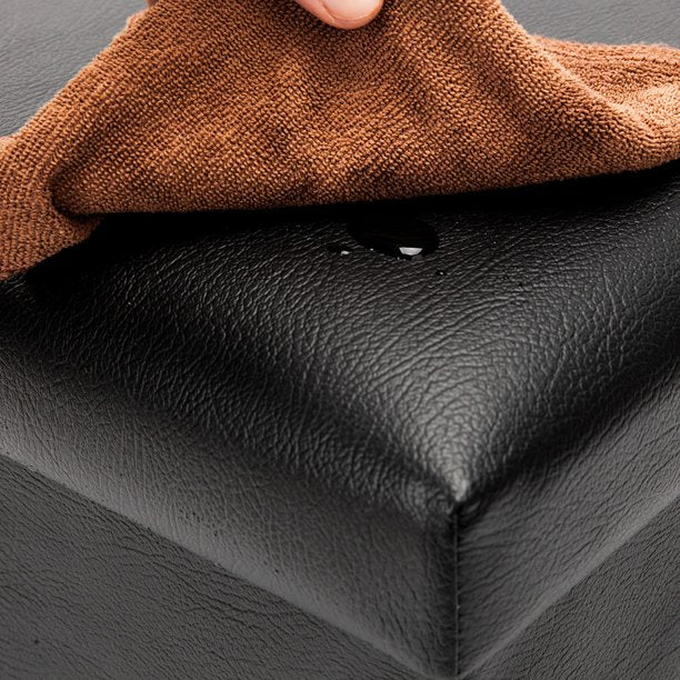 PU Leather Footstool Square Storage Ottoman, Black