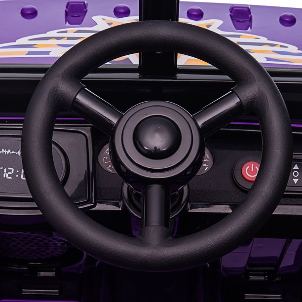 SUGIFT  12V Kids Ride On Truck Car, Power Wheels with LED Lights Horn Openable Doors, Electric Vehicle Toy for 3-6 Ages, Purple