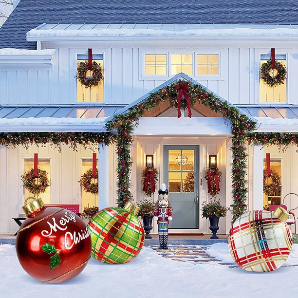 SUGIFT  2Pcs Christmas Inflatable Decorated Ball,Giant Christmas Inflatable Outdoor Decorations Holiday inflatables Balls Decoration (Merry+Christmas)