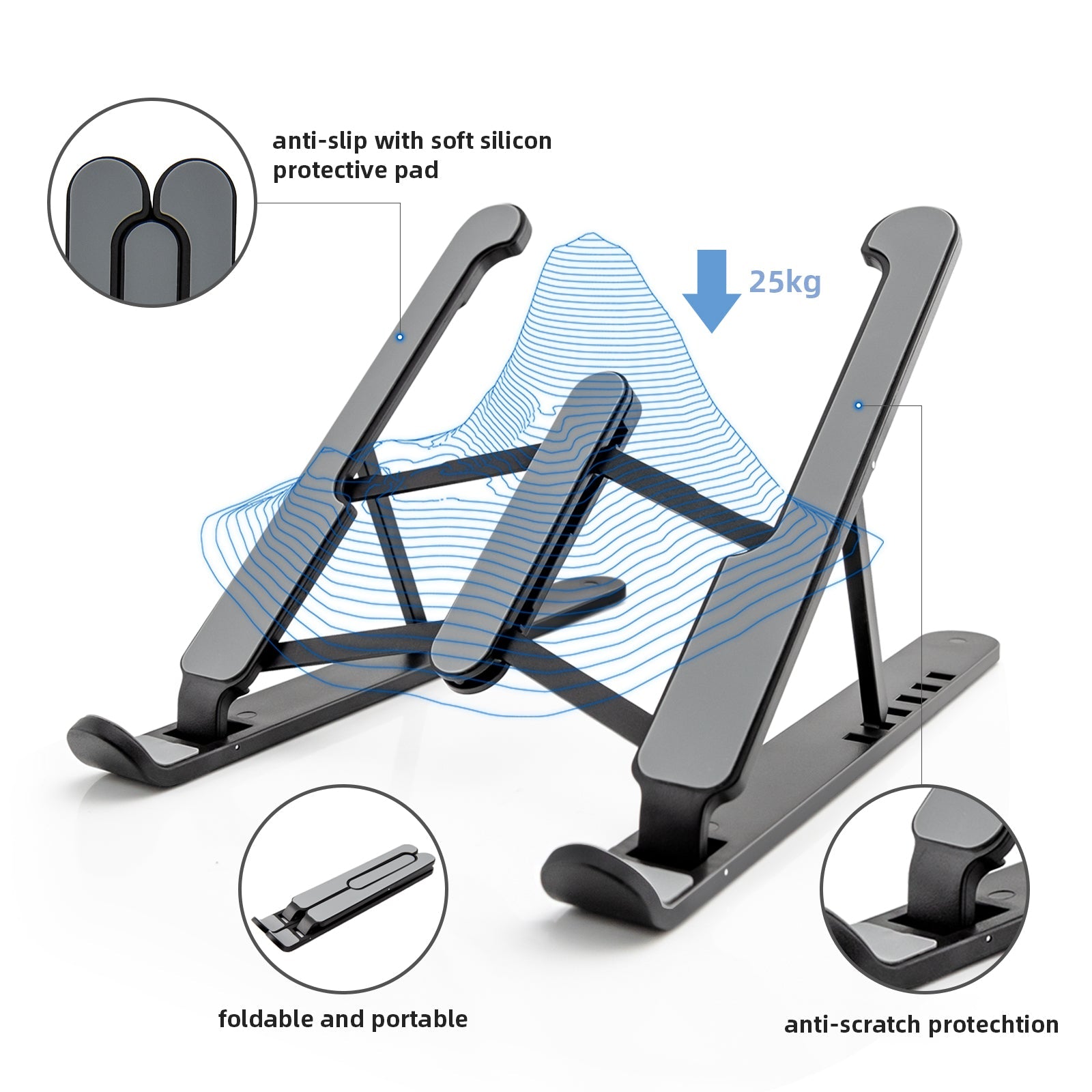 SUGIFT  Portable Laptop Stand, Six-Speed Adjustable Angle, Ergonomic Foldable Computer Stand, Black