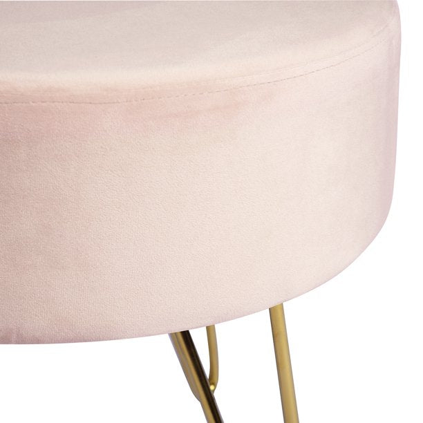 SUGIFT  17.7in Round Shaped Ottoman with Metal Legs Pink and Gold