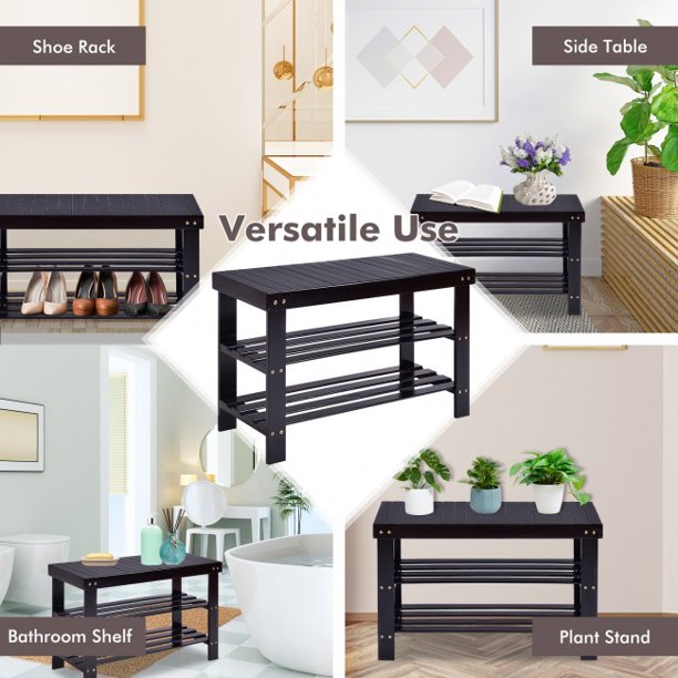 SUGIFT  3-Tier Shoe Shelf Bamboo Shoe Bench Holds