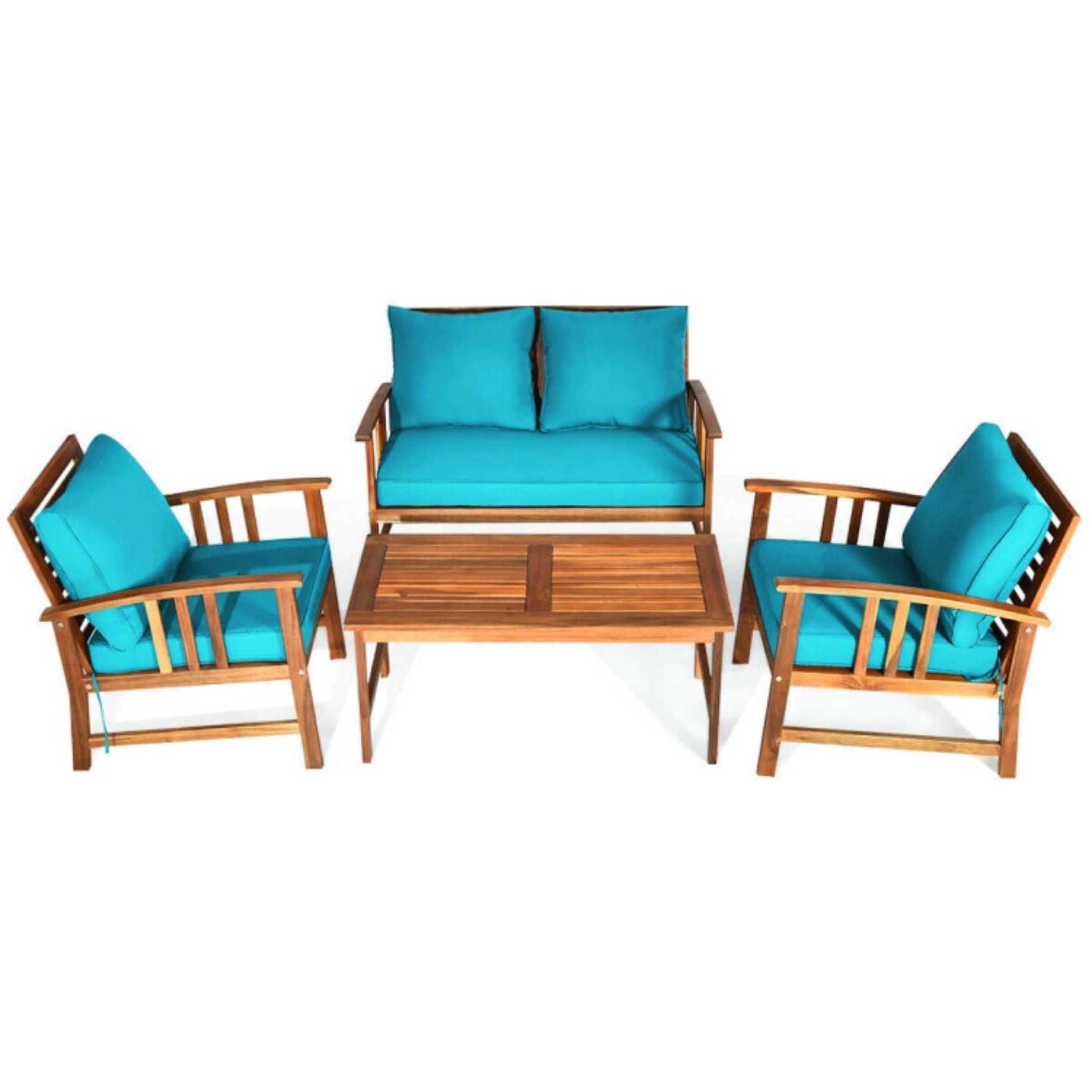 SUGIFT 4 Pieces Wooden Patio Sofa Chair Set with Cushion