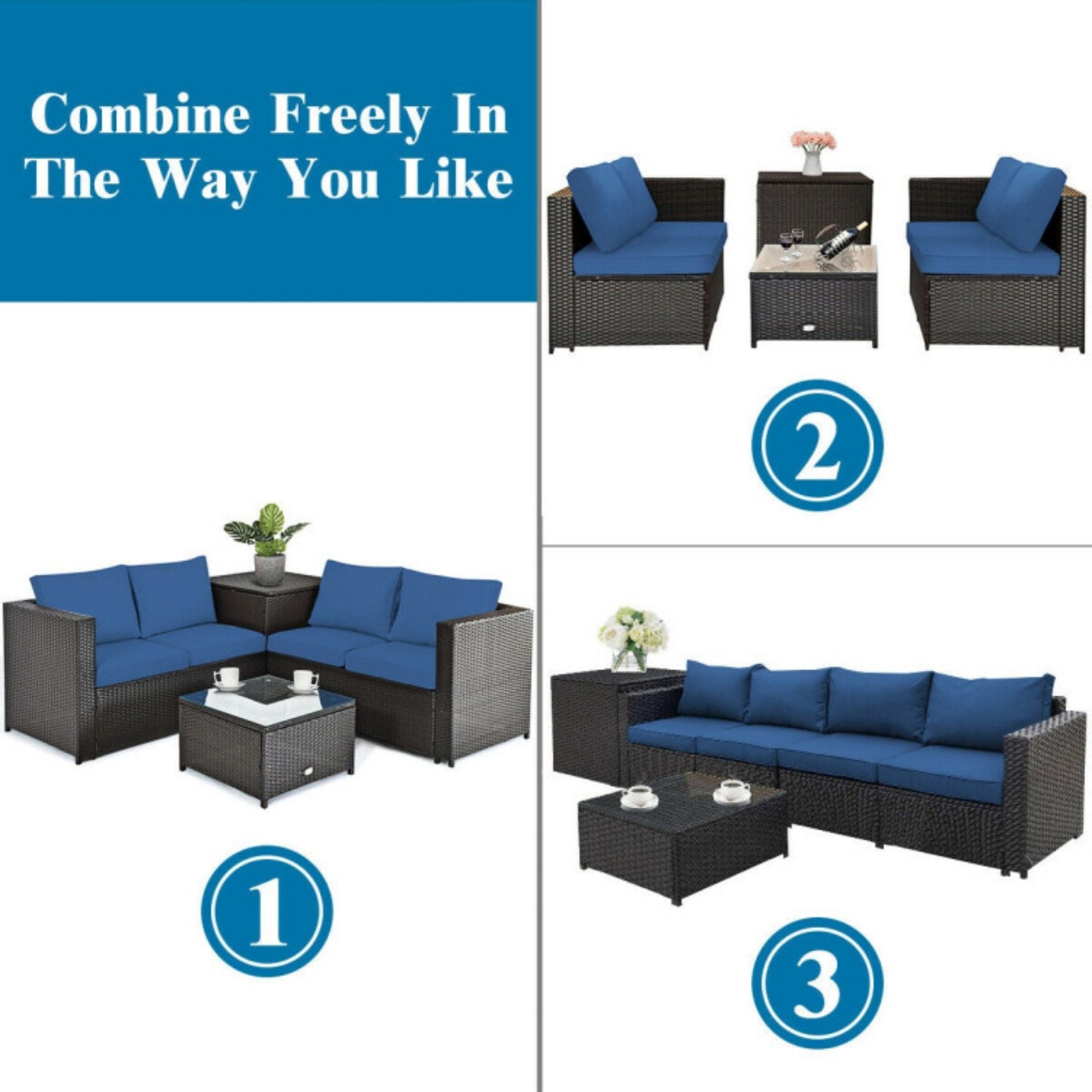 SUGIFT 4 Pieces Outdoor Patio Rattan Furniture Set with Loveseat and Storage Box