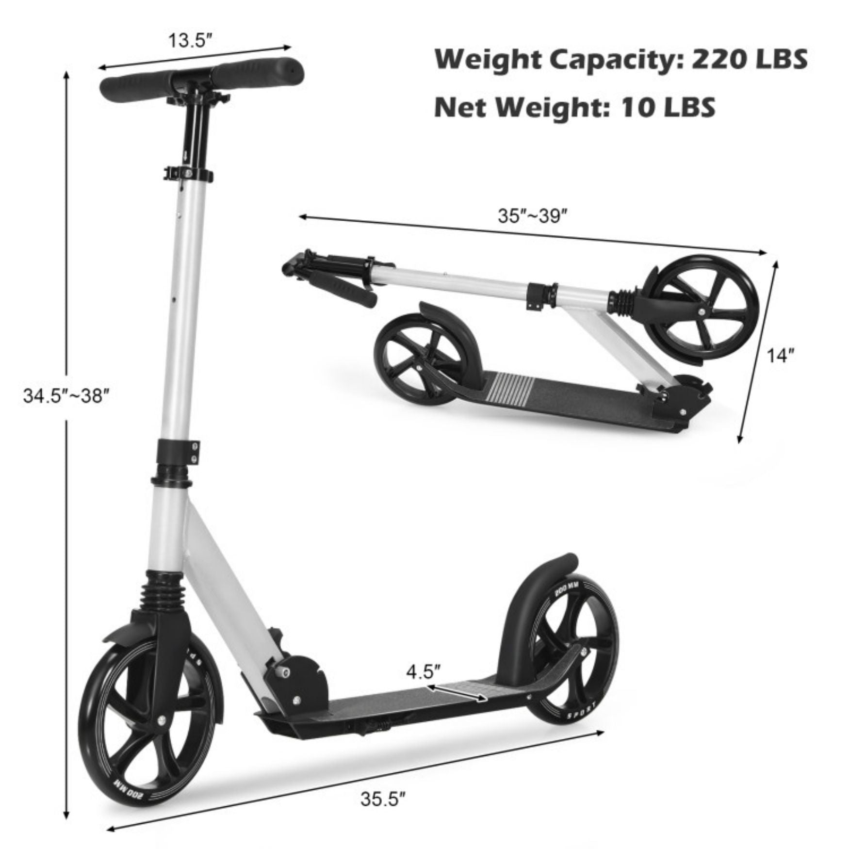 SUGIFT Lightweight Folding Kick Scooter with Strap and 8 Inches Wheel