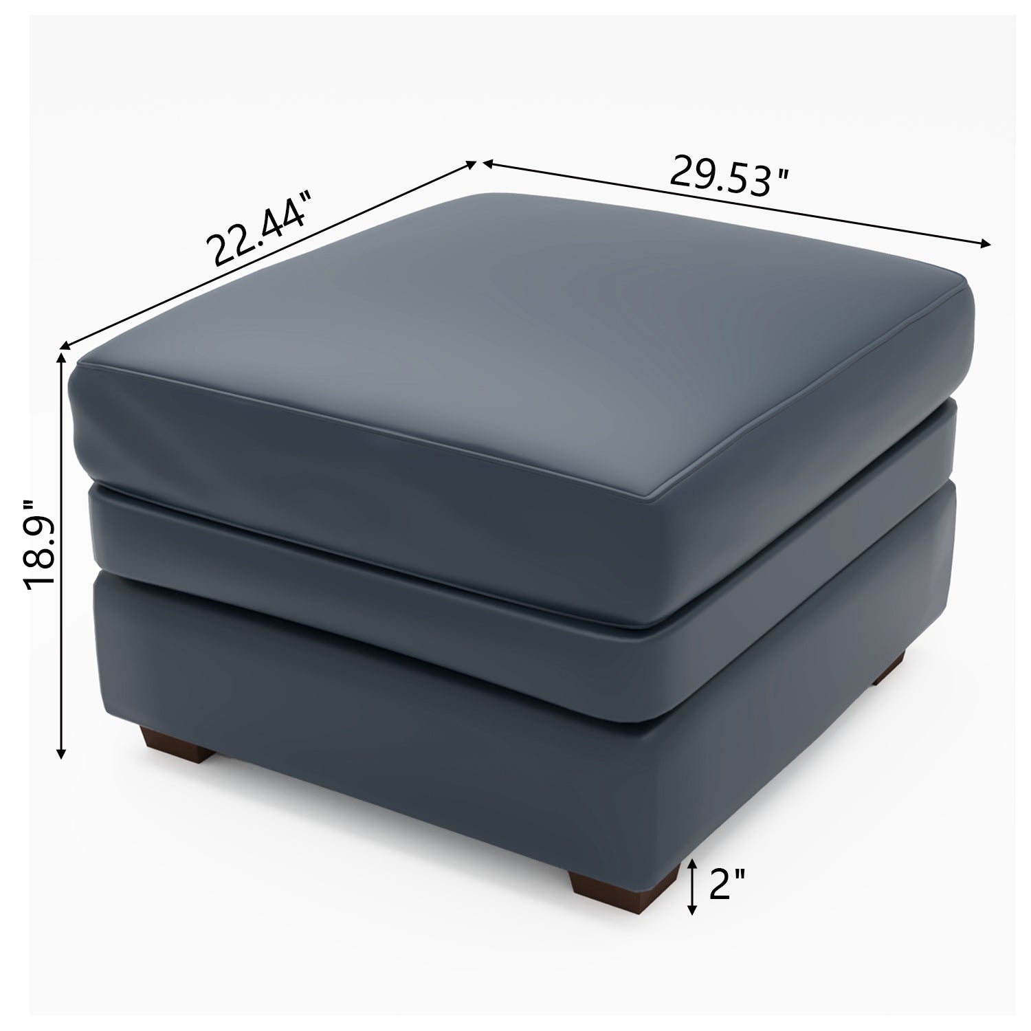 30-inch Wide Genuine Leather Ottomans with Wood Feet