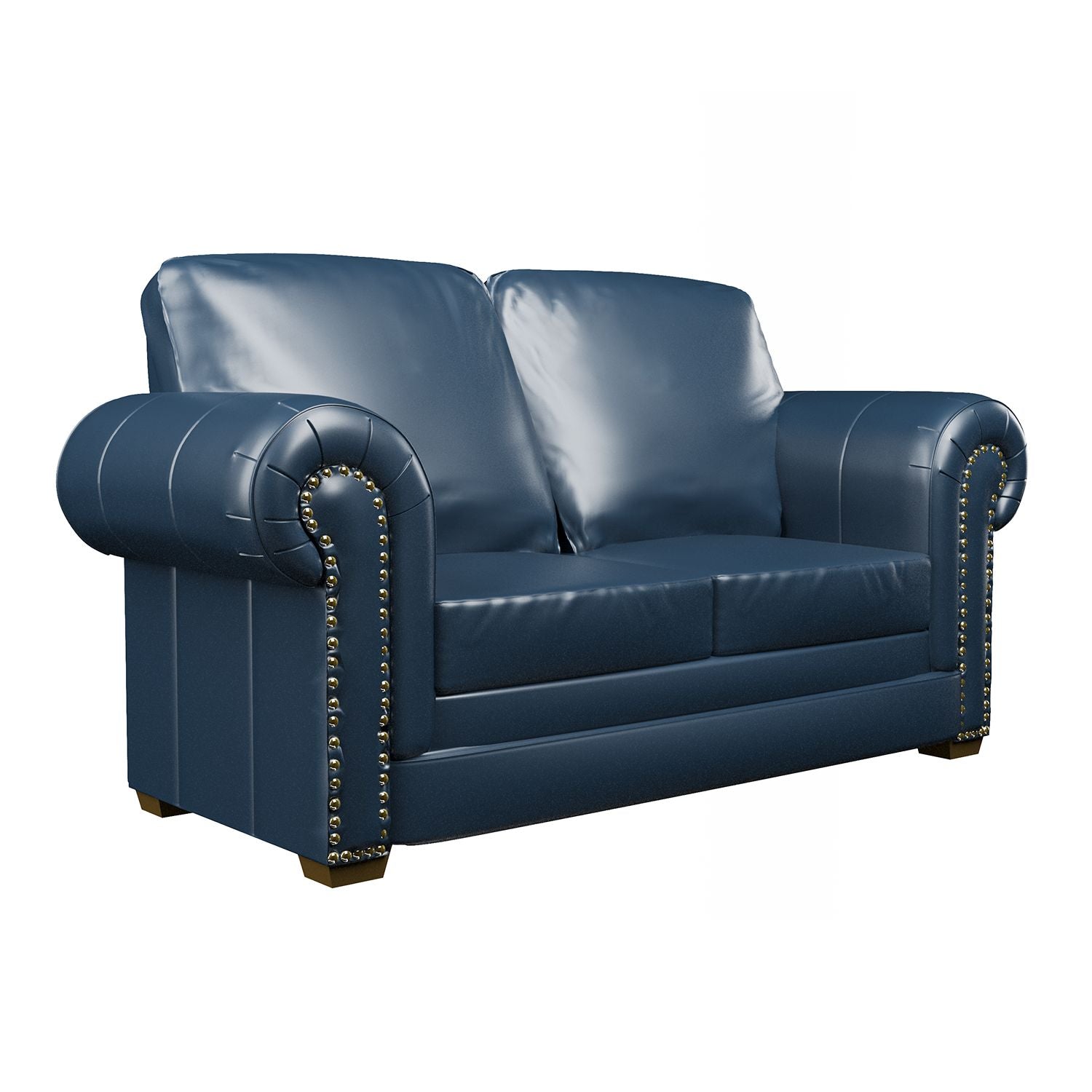 70in Wide Genuine Leather Sofa Loveseat with Nailheads and Wood Feet